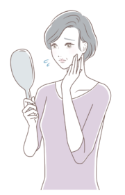 鏡を見て白髪を気にする女性のイラスト