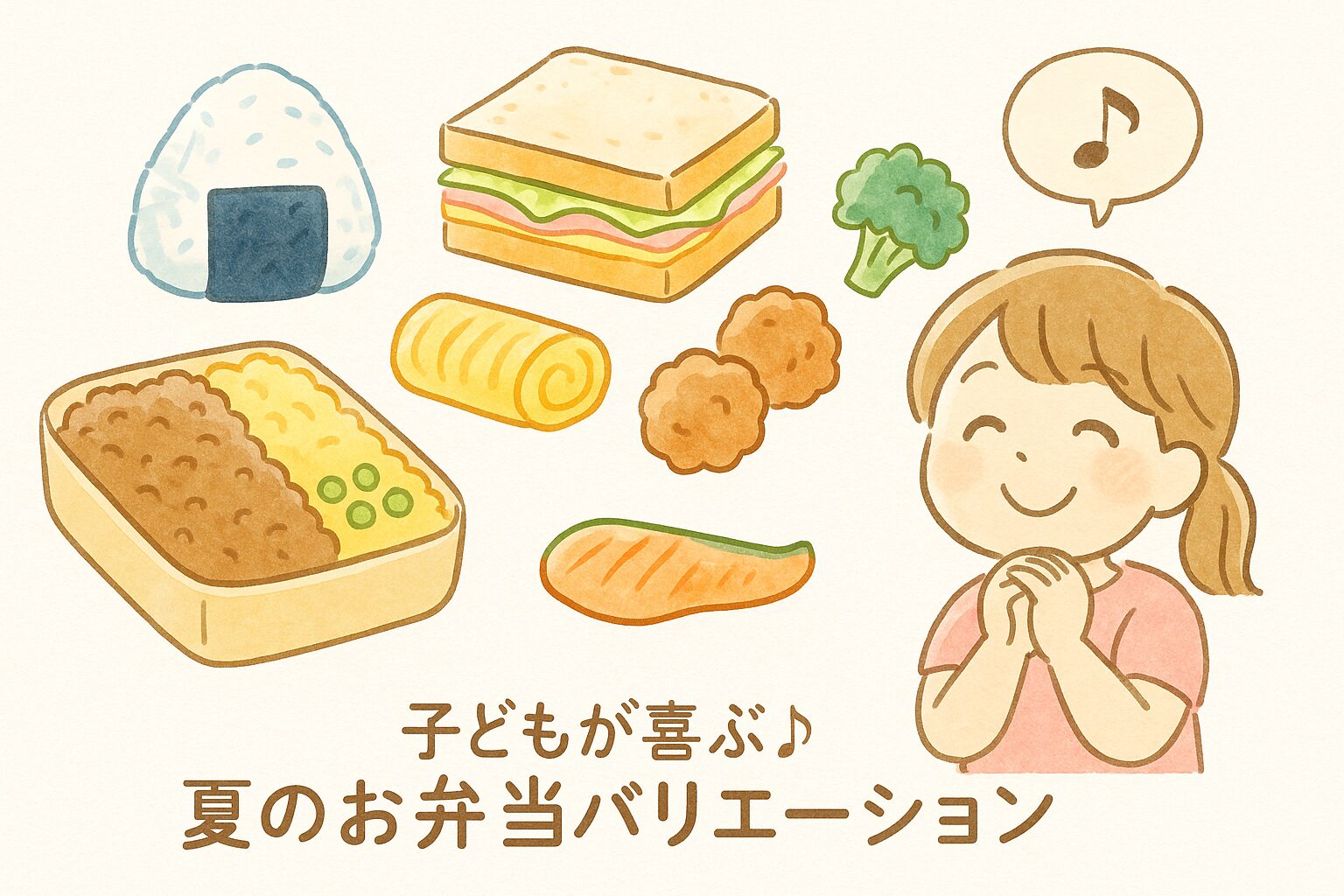 子どもが完食しやすい！夏のお弁当主食＆おかずバリエーションのイラスト