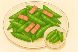 ベーコンとスナップエンドウのバター炒め。お弁当にも