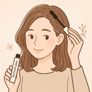 白髪隠しのマスカラタイプを使う女性のイラスト