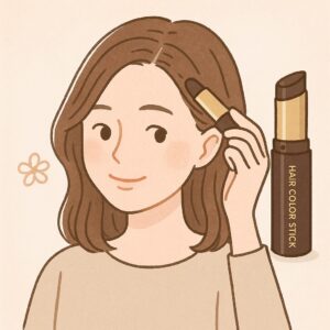 白髪隠しのスティックタイプを使っている女性のイラスト