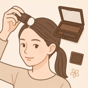 白髪隠しのパウダータイプを使う女性のイラスト